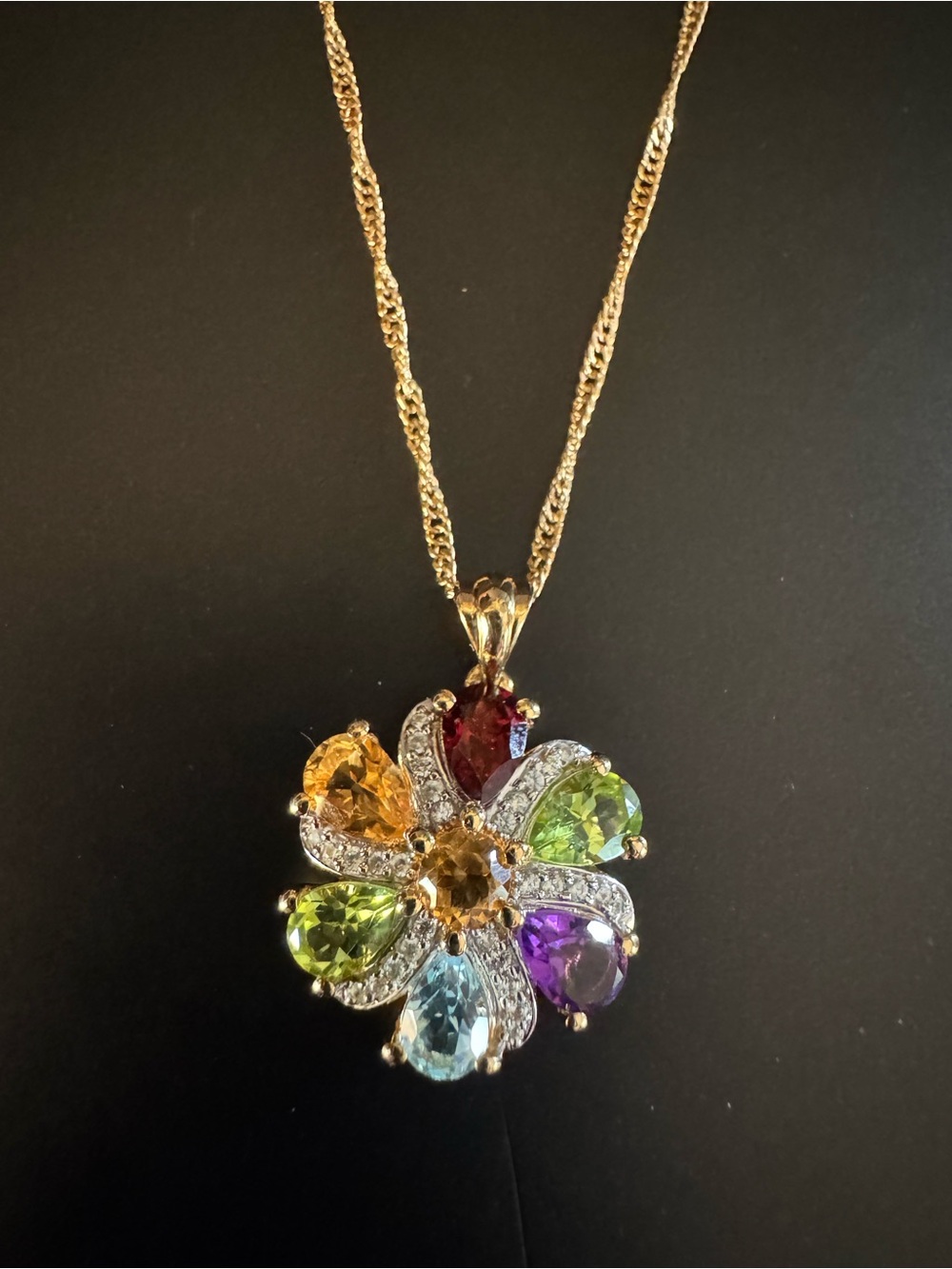 MCGI 925 Gold Vermeil Multigemstone Flower Pendant Necklace